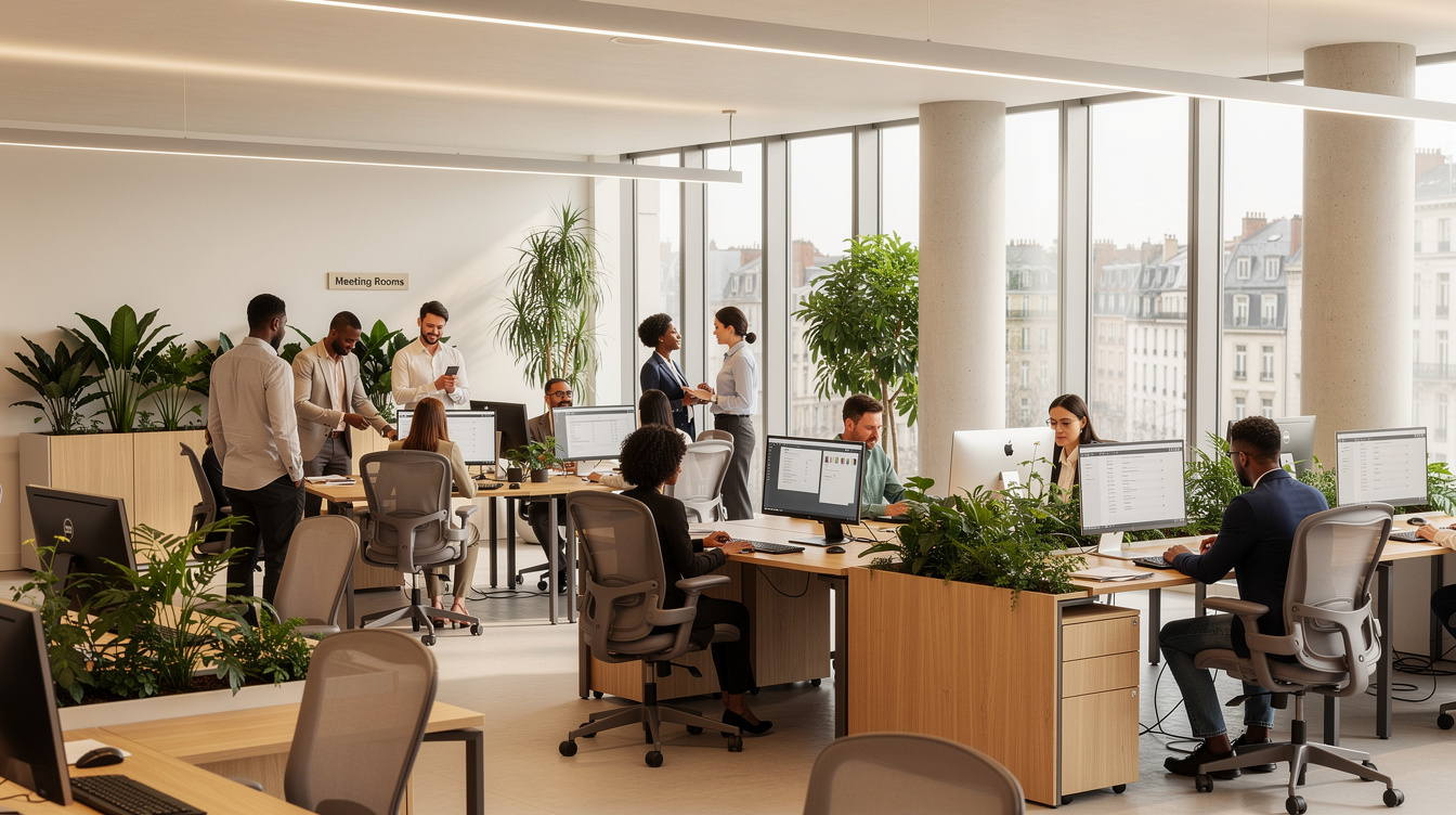 Modern open plan office in Brussels with employees working